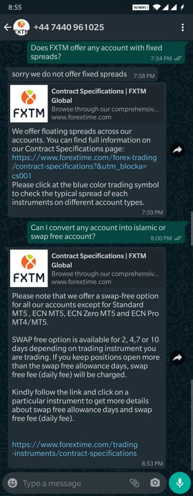 FXTM Chat Support Screenshot
