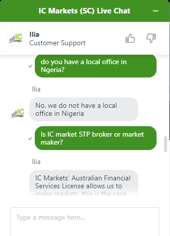 We found IC Markets's chat support to be good