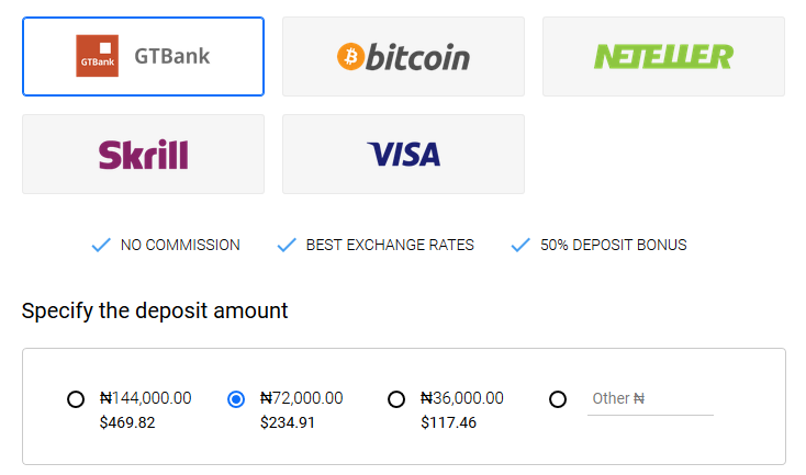 OctaFX Deposit Methods in Nigeria